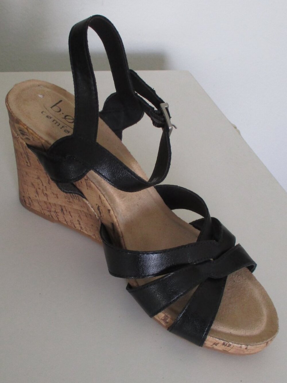 Born b.o.c. Womens Black Ankle-Strap Open Toe Sandal w/3.5" Cork Wedge NWOB- 11M